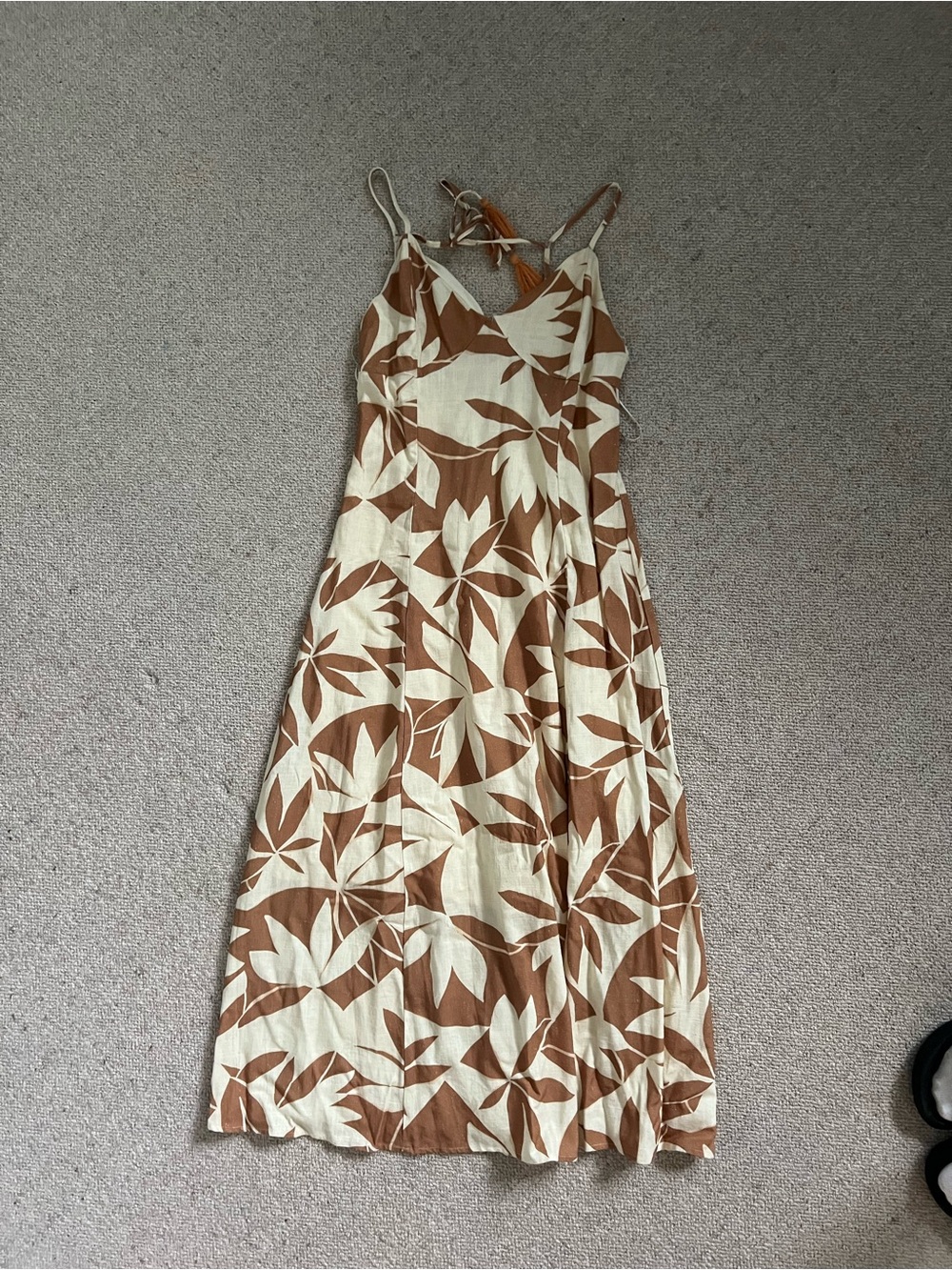 NWT mahina Cream and Brown Botanical Print Maxi Slip Dress